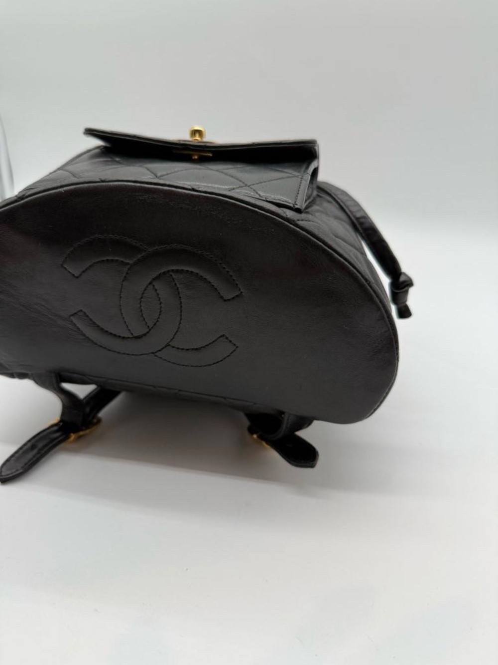CHANEL Black Quilted Lambskin Backpack with Gold Chain Detail - Picture 7 of 14